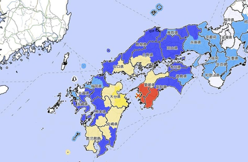 시코쿠 지진 발생 지점 (사진=일본 기상청 캡처, 연합뉴스)