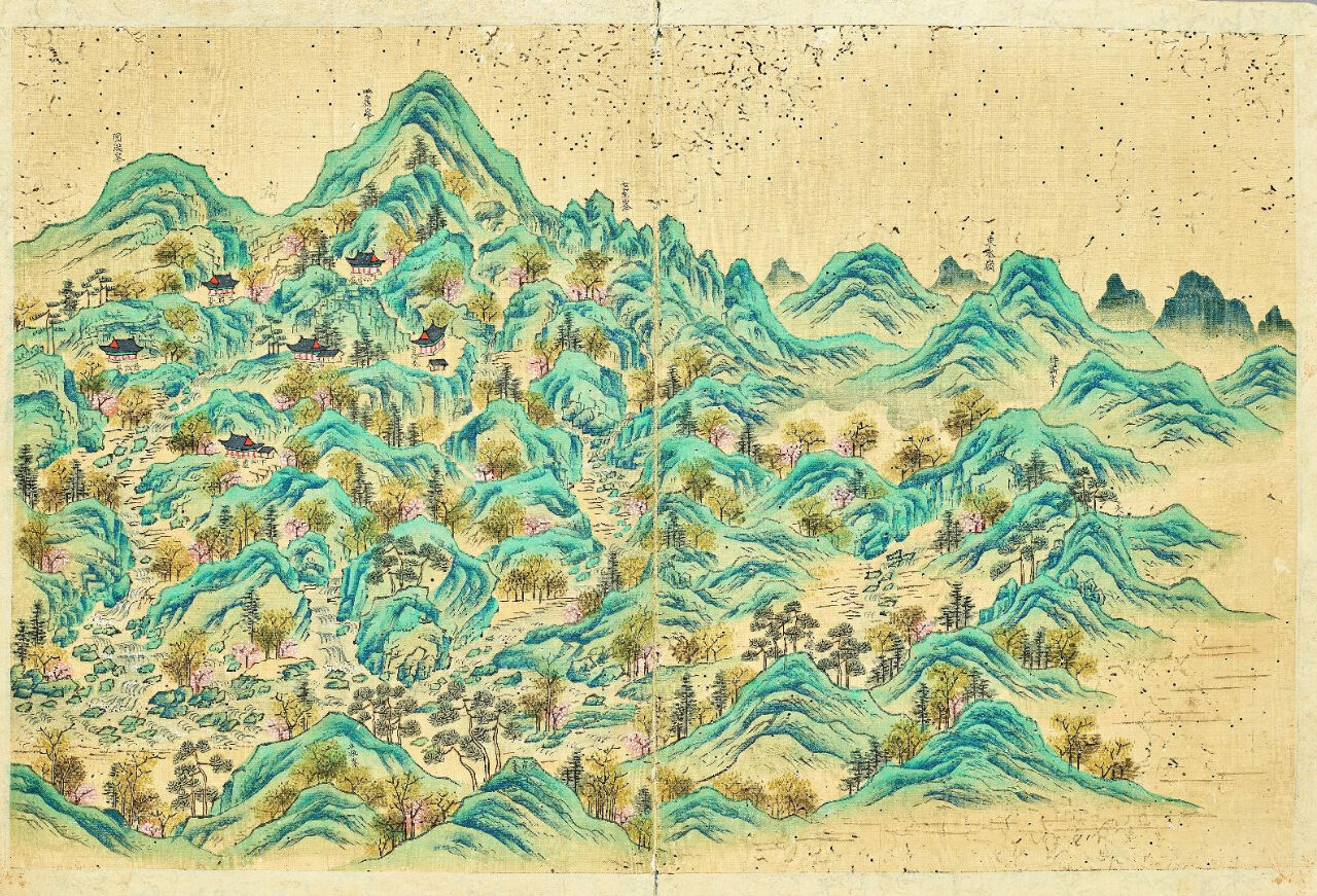 관서명승도첩 1폭 '영변 모향산'.