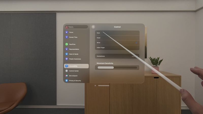 비전 프로의 포인터 컨트롤 (출처 : https://www.macrumors.com/2023/06/07/apple-vision-pro-accessibility-features/)
