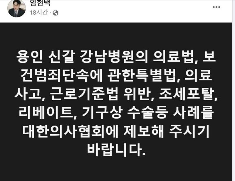 임현택 의협회장 페이스북 캡처 (사진=연합뉴스)