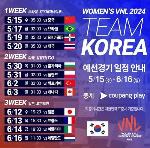 2024 발리볼네이션스리그 여자부 경기 일정