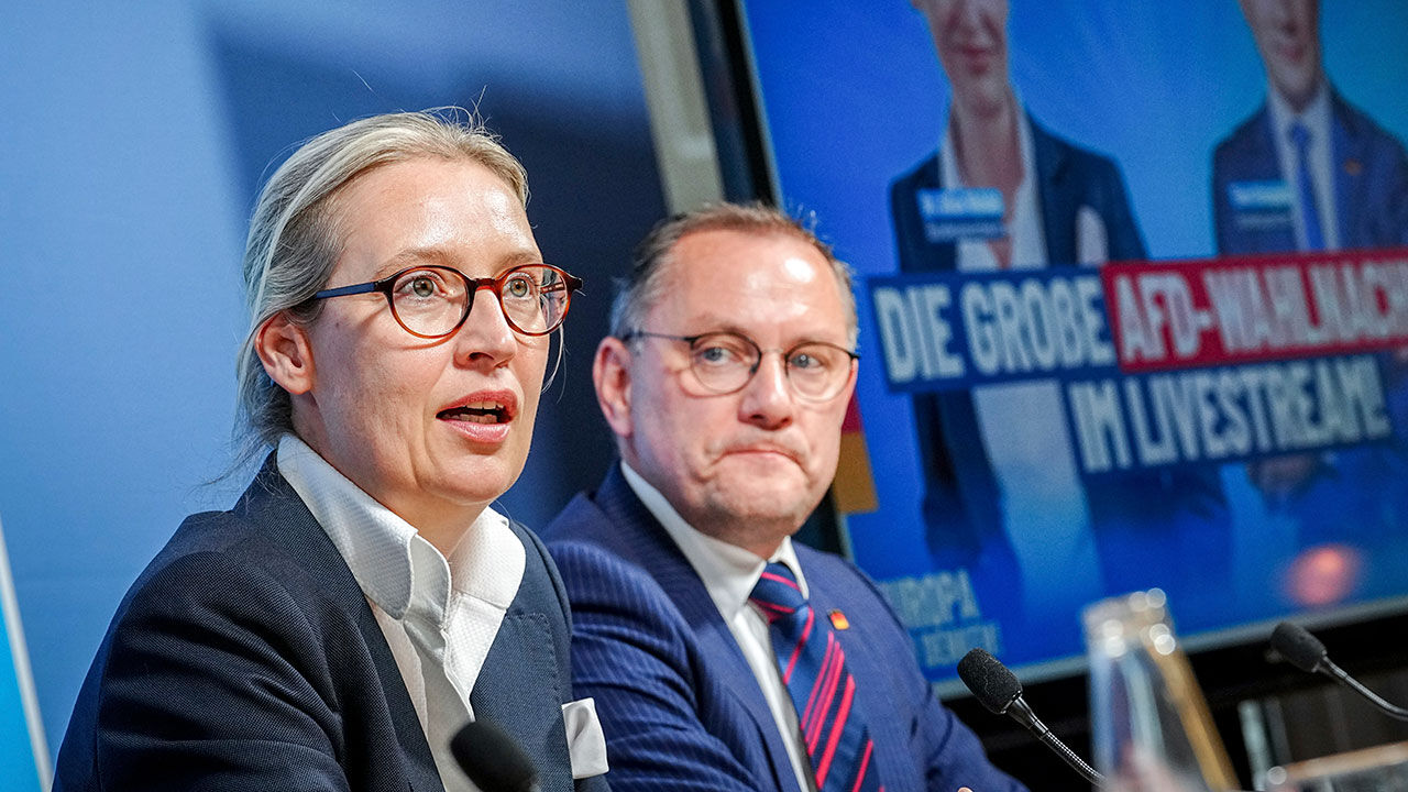 기자회견하는 독일 극우 정당 AfD