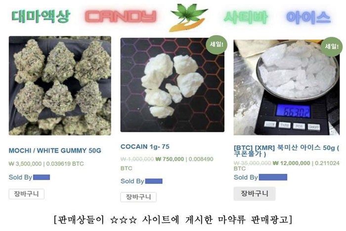 마약류 쇼핑 플랫폼에 게시된 광고글 (사진=서울중앙지검 제공, 연합뉴스)