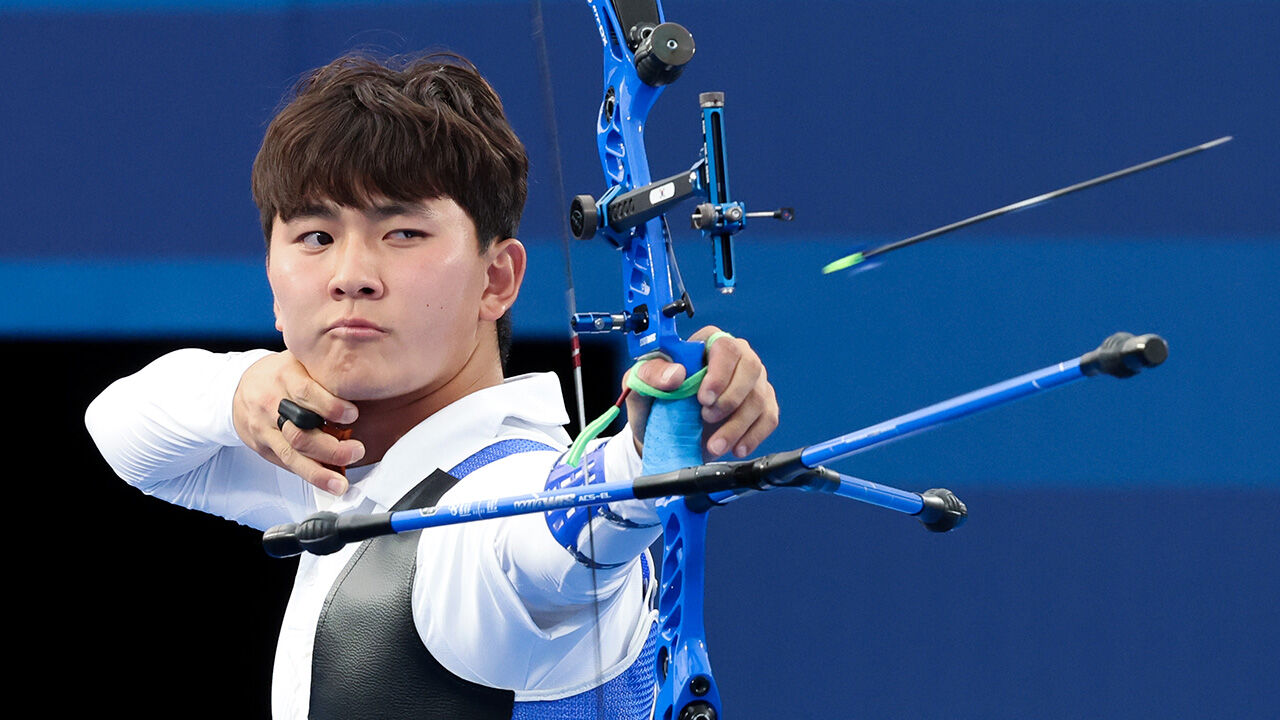 2024 파리올림픽 양궁 남자 개인전 이탈리아의 페데리코 무솔레시와의 32강 경기에서 김제덕 (사진=연합뉴스)