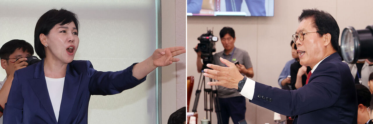 14일 김영철 서울북부지검 차장검사 '탄핵소추사건 조사'와 관련한 청문회에서 설전 벌이는 전현희 의원과 송석준 의원 (사진=연합뉴스)