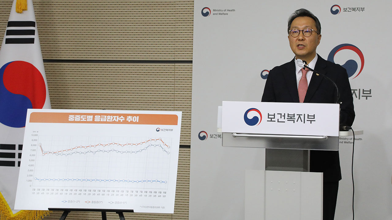 박민수 보건복지부 2차관이 2일 오후 정부세종청사 보건복지부 브리핑실에서 응급의료 등 비상 진료 대응 관련 설명을 하고 있다. 