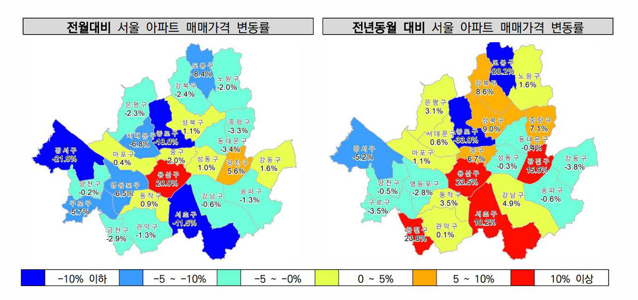 8월 서울 아파트 매매가격 변동률 (사진=한국공인중개사협회 부동산시장동향 보고서 갈무리, 연합뉴스)