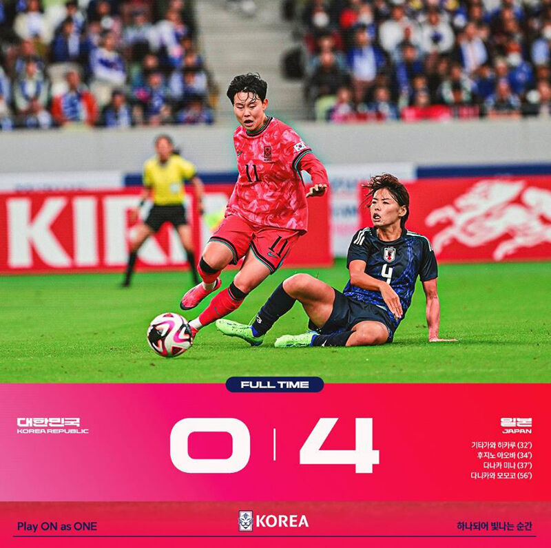 일본과 평가전에서 0-4로 패한 한국 여자 축구대표팀 (사진=대한축구협회 제공, 연합뉴스)