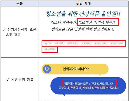 식품 주요 위반 사례