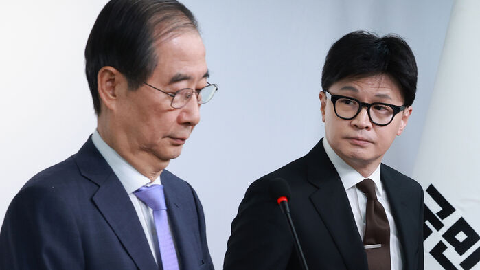 지난 8일 공동 담화문 발표하는 한덕수 국무총리와 한동훈 국민의힘 대표 (사진=연합뉴스)