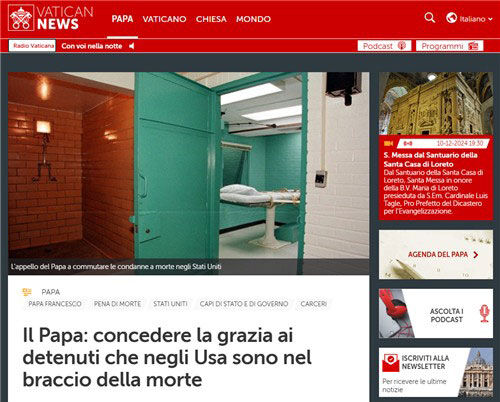 프란치스코 교황의 기도 내용을 전한 바티칸 공식매체 (사진=바티칸 뉴스 홈페이지 캡처, 연합뉴스)