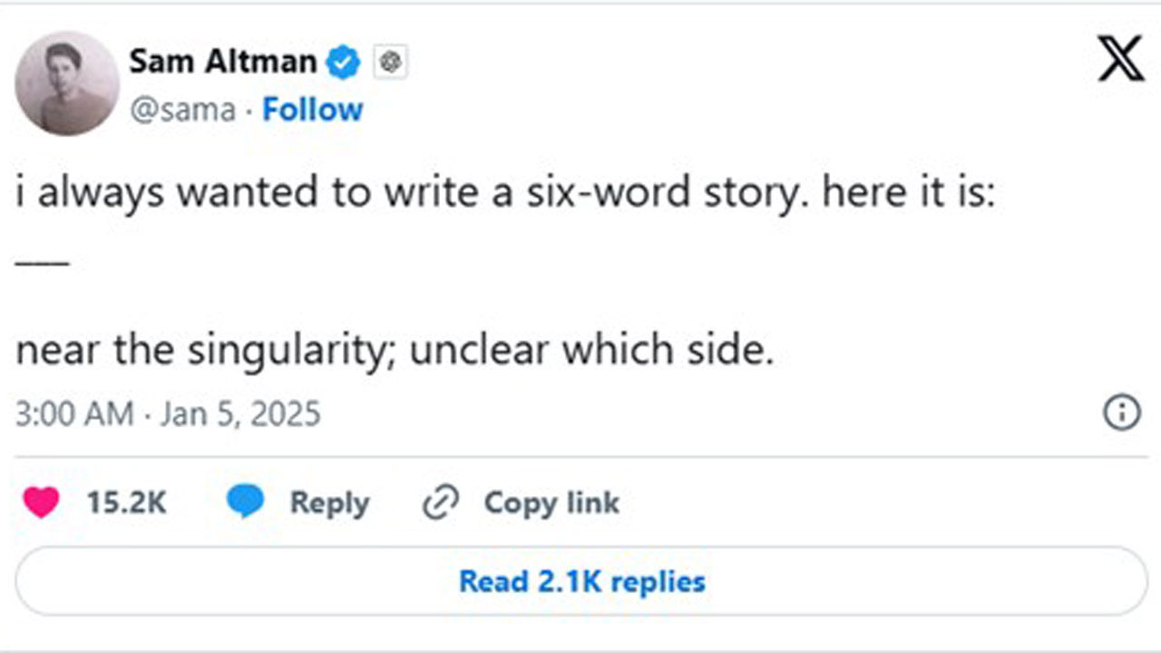 샘 올트먼 오픈AI 최고경영자가 올린 '특이점' 관련 게시물 (사진=샘 올트먼 X 게시물 캡처, 연합뉴스)