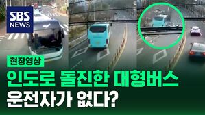 [영상] 대형 관광버스 내리막길서 스르륵 '쾅'&hellip;운전자가 없다?