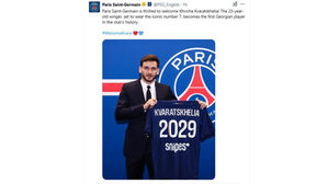 크바라츠헬리아의 영입을 발표한 PSG (사진=PSG 구단 엑스, 연합뉴스)
