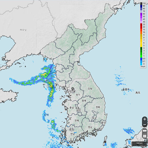 6일 오전 11시 30분 레이더 영상. 서해 쪽에서 눈구름대가 유입되는 모습이 담겨있다. (사진=기상청 제공, 연합뉴스)