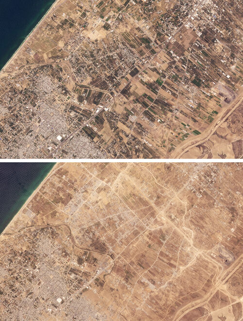 전쟁 전후 넷자림 회랑 주변 위성사진 (사진=Planet Labs Inc./REUTERS, 연합뉴스)