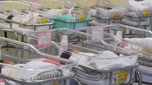 26일 인천 미추홀구 아인병원에서 의료진이 신생아들을 보살피고 있다.