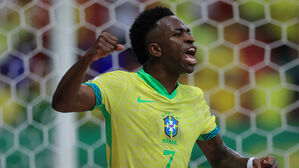 브라질과 콜롬비아의 경기에서 브라질의 비니시우스 주니오르가 반응하고 있다.(사진=게티이미지)