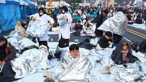 은박담요 두르고 밤샘한 찬반 단체 속속 집결&hellip;선고 앞 긴장 고조