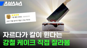 자르다가 칼이 휜다는 강철 케이크 직접 잘라봄