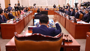 지난달 14일 서울 여의도 국회에서 열린 법원조직법&middot;공직선거법&middot;헌법재판소 등을 심사하는 법제사법위원회 전체회의에서 공직선거법 일부개정법률안을 거수 표결하고 있다.