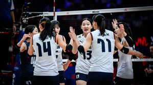 득점 후 기뻐하는 한국 여자배구 대표팀 선수들 (사진=FIVB 홈페이지 캡처, 연합뉴스)