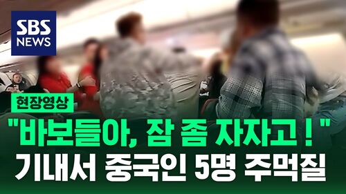 [현장영상] "바보들아, 잠 좀 자자고!" 기내에서 중국인 5명 집단 몸싸움