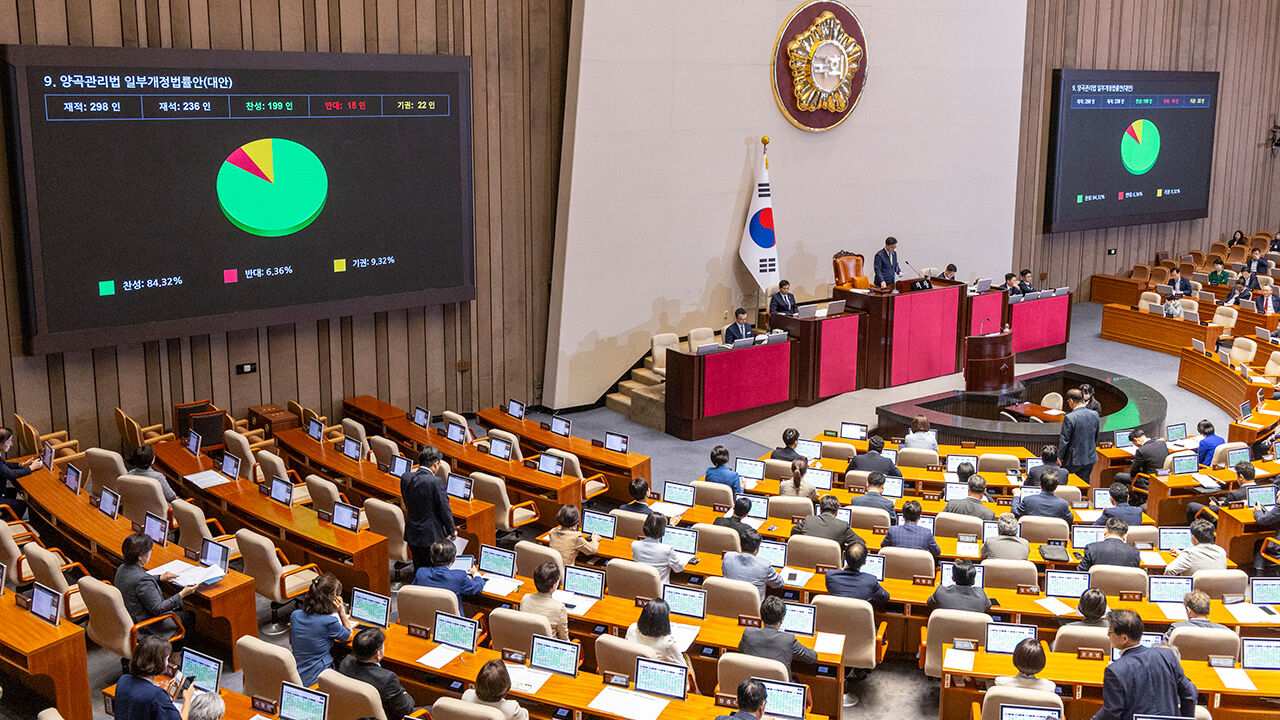 4일 국회에서 열린 본회의에서 양곡관리법 개정안이 통과되고 있다.