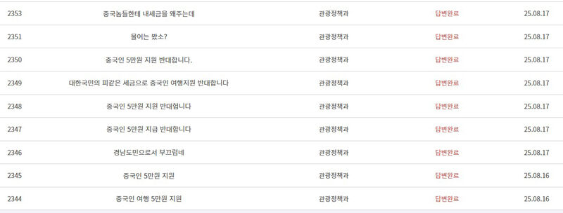 경남도청 홈페이지에 올라온 글들