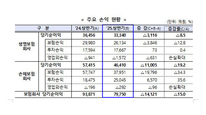 주요 손익 현황 (사진=금융감독원 제공, 연합뉴스)