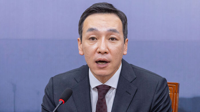 국민의힘 김민수 최고위원이 27일 국회에서 열린 최고위원회의에서 발언하고 있다. (사진=연합뉴스)