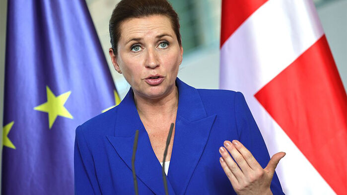 메테 프레데릭센 덴마크 총리가 6월 11일 독일 베를린 총리실에서 열린 회담 후 기자회견에서 연설하고 있다. (사진=게티이미지)