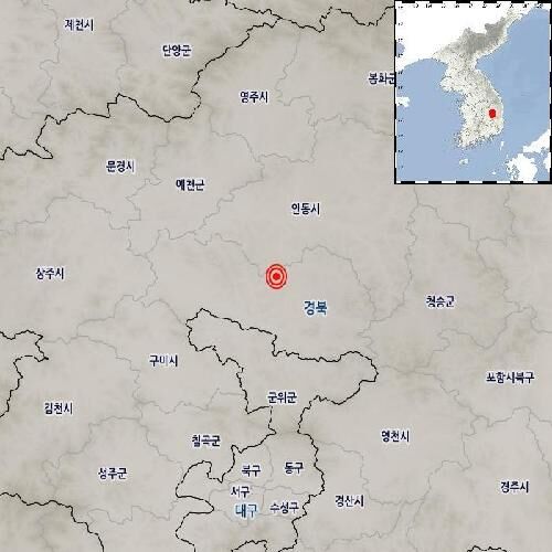 15일 경북 의성 북서쪽 지진이 발생한 위치 (사진=기상청 제공, 연합뉴스)