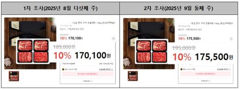명절을 앞두고 쇼핑몰 선물 세트 가격이 오른 모습 (사진=한국소비자단체협의회 제공, 연합뉴스)