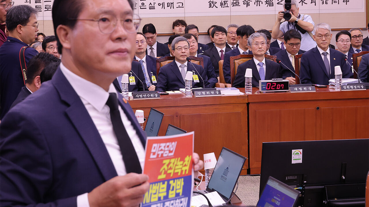 "조희대 대선 개입" 추궁, "이석해야" 반발…고성에 난장판 국감