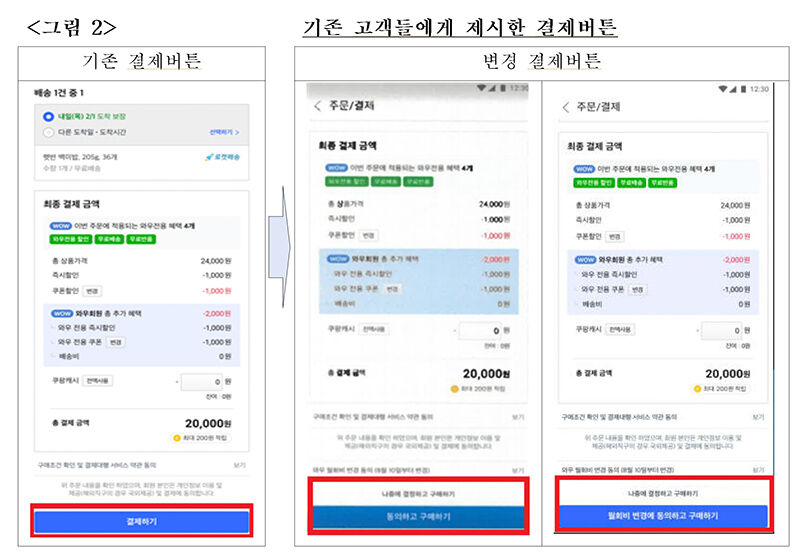 쿠팡 와우멤버십 눈속임 자료 (사진=공정위 제공, 연합뉴스)