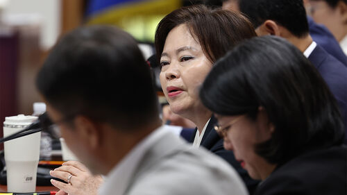 조국혁신당 정춘생 의원이 17일 서울 서대문구 경찰청에서 열린 국회 행정안전위원회 경찰청 대상 국정감사에서 질의하고 있다.