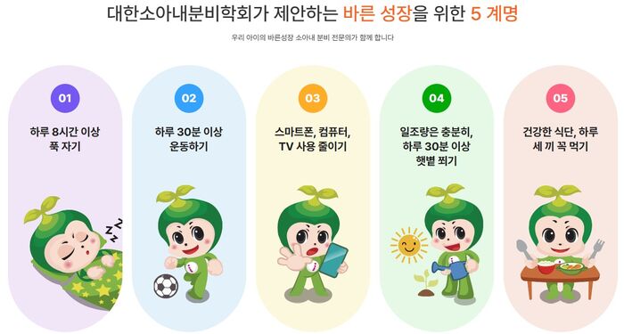 대한소아내분비학회가 제안하는 바른 성장을 위한 5계명 (사진=대한소아내분비학회 제공, 연합뉴스)