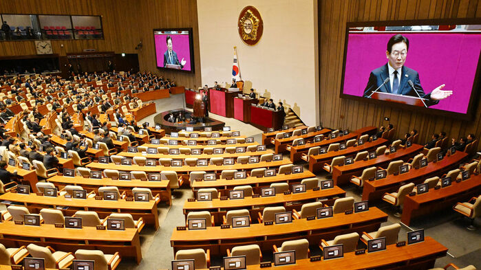 이재명 대통령이 4일 서울 여의도 국회 본회의장에서 내년도 정부 예산안에 대한 시정연설을 하고 있다. (사진=연합뉴스)