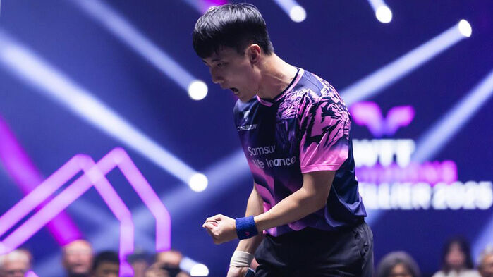 WTT 챔피언스 몽펠리에 때 승리 후 기뻐하는 이상수 (사진=WTT 인스타그램 자료 사진, 연합뉴스)