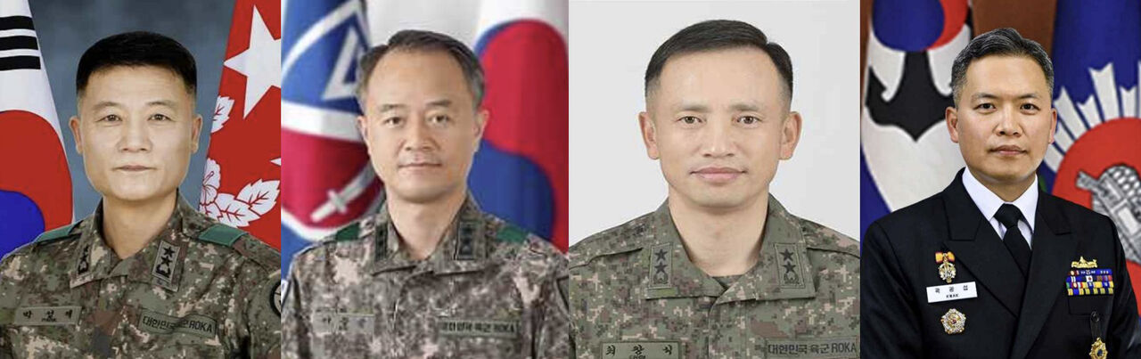국방부가 중장 진급 및 보직 인사를 발표했다. 왼쪽부터 박성제 특수전사령관, 어창준 수도방위사령관, 최장식 육군참모차장, 곽광섭 해군참모차장. (사진=국방부 제공, 연합뉴스)