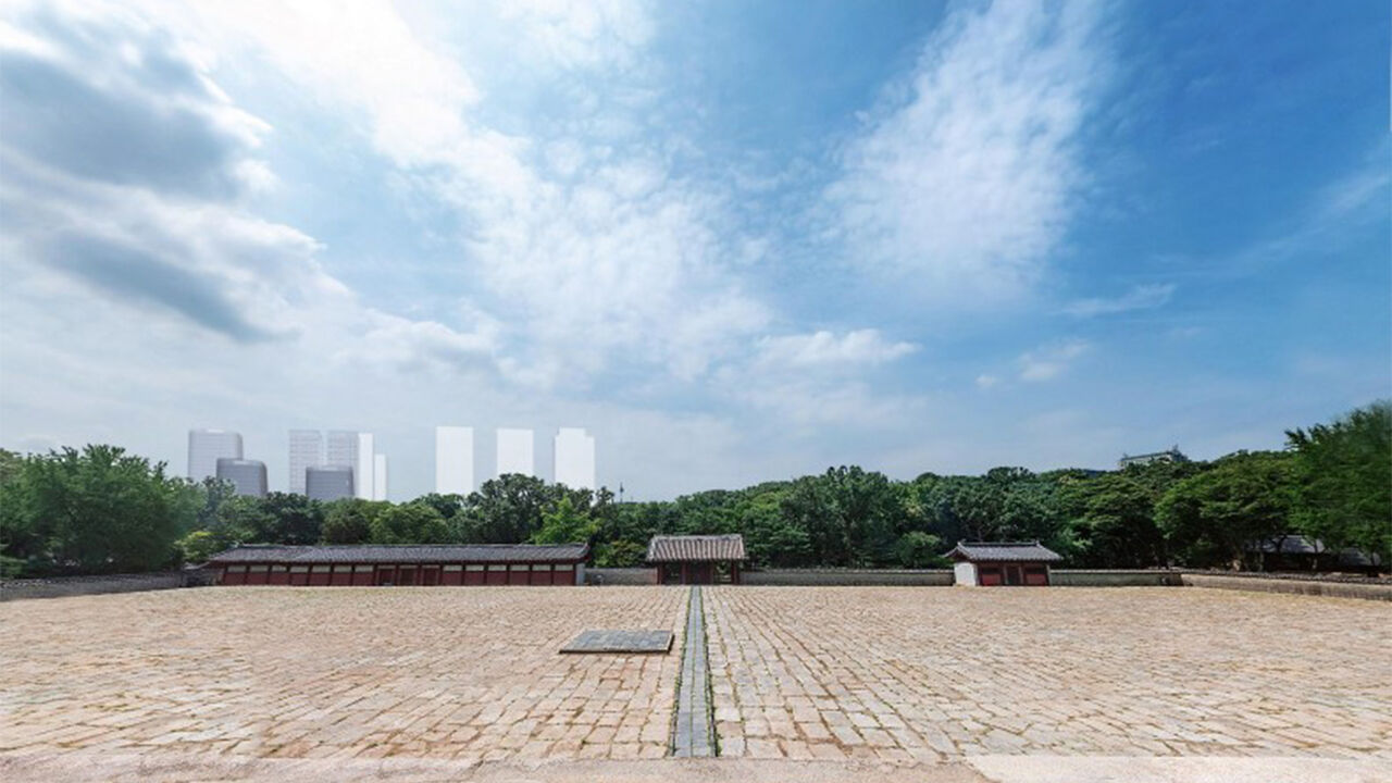 종묘 정전 상월대에서 세운지구를 바라본 시뮬레이션(사업시행계획 인가 완료된 구역 포함) (사진=서울시 제공, 연합뉴스)