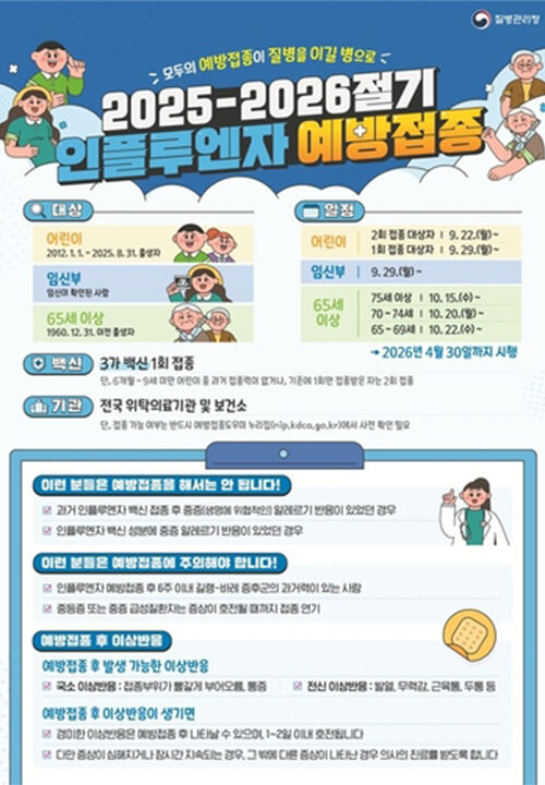 2025-2026절기 인플루엔자 예방접종 (사진=질병관리청 제공, 연합뉴스)