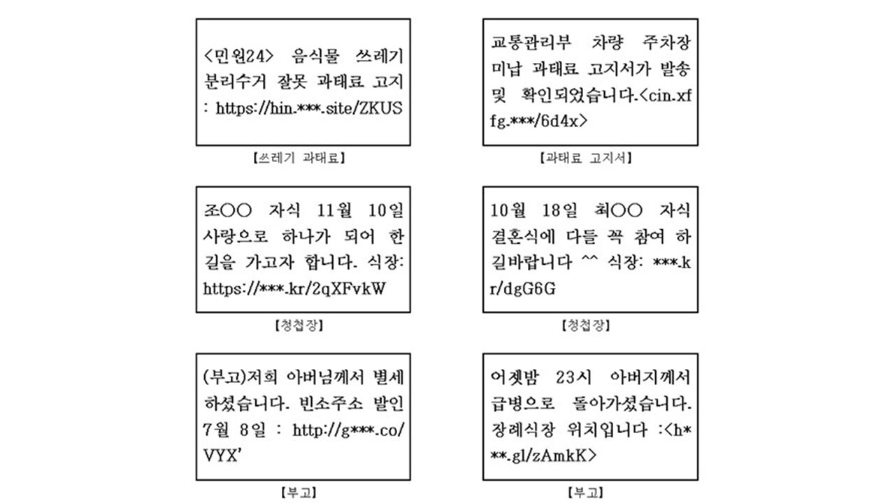 스미싱 문자 (사진=경찰청 제공, 연합뉴스)