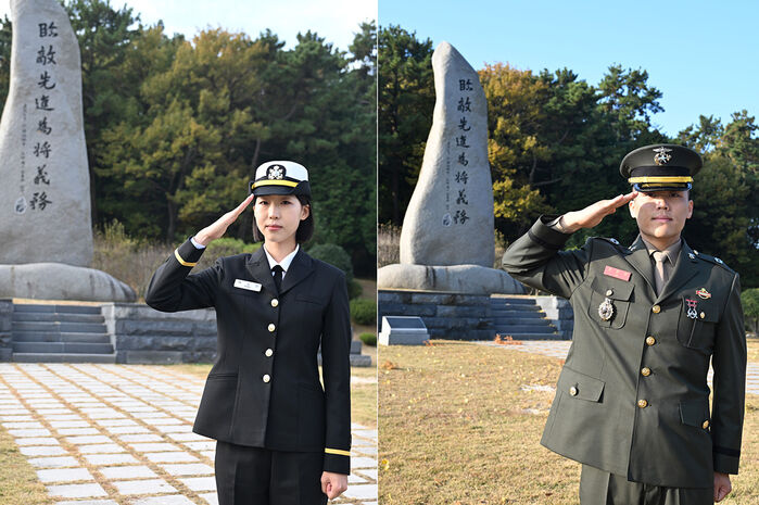 (왼쪽부터) 국방부장관상 박소은 소위와 조민규 소위