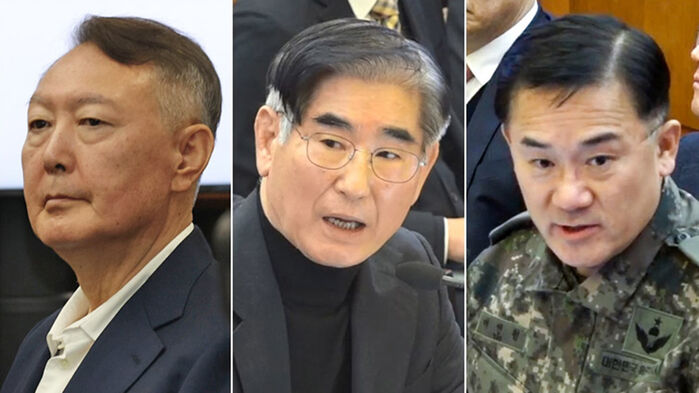 (왼쪽부터) 윤석열 전 대통령, 김용현 전 국방부 장관, 여인형 전 국군방첩사령관 (사진=연합뉴스)