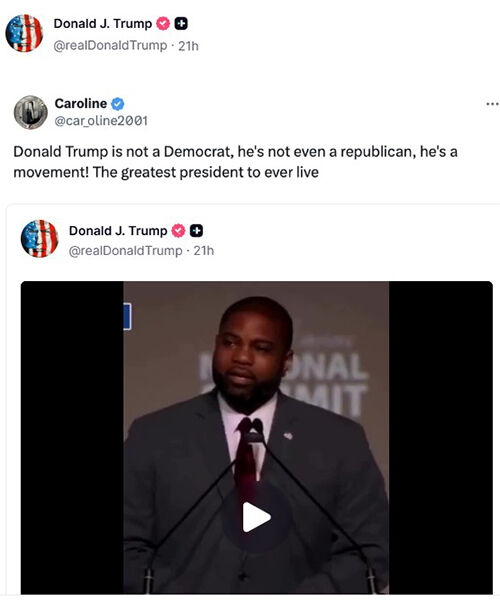 "역대 최고의 대통령"이라는 찬사가 붙은 트루스소셜 게시물 (사진=트럼프 트루스소셜 계정 캡처, 연합뉴스)