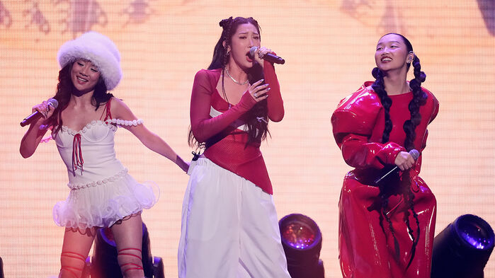 '케데헌' 헌트릭스 가수들. 레이 아미, 이재, 오드리 누나(왼쪽부터). (사진=AP, 연합뉴스)