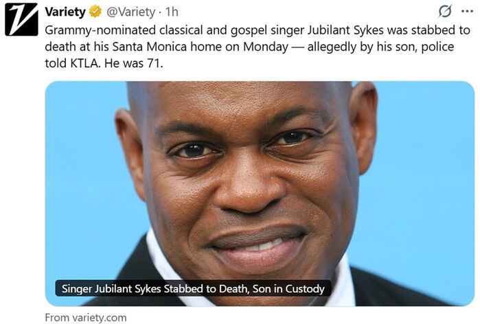 주빌런트 사이크스 피살 사건 보도한 버라이어티