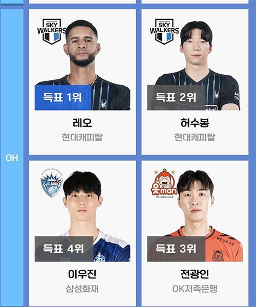 올스타 투표서 아웃사이드 득표 4위에 오른 삼성화재의 이우진